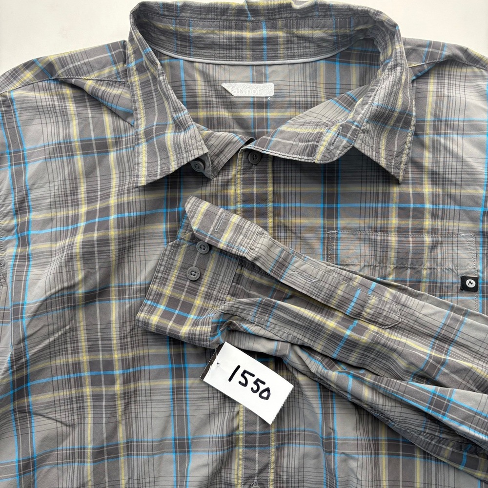 Marmot Men's XXL Plaid Long Sleeve Button Up Shirt Gray Blue‎ Yellow Outdoor - Picture 7 of 9
